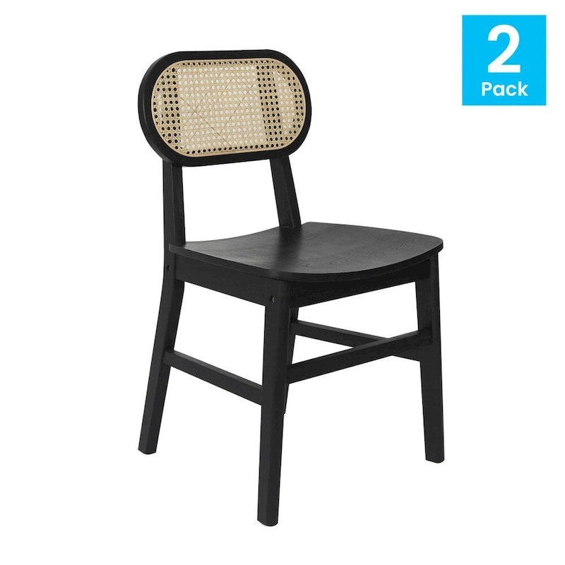 Chaises en rotin tressé à dossier et assise en bois avec structure en bois