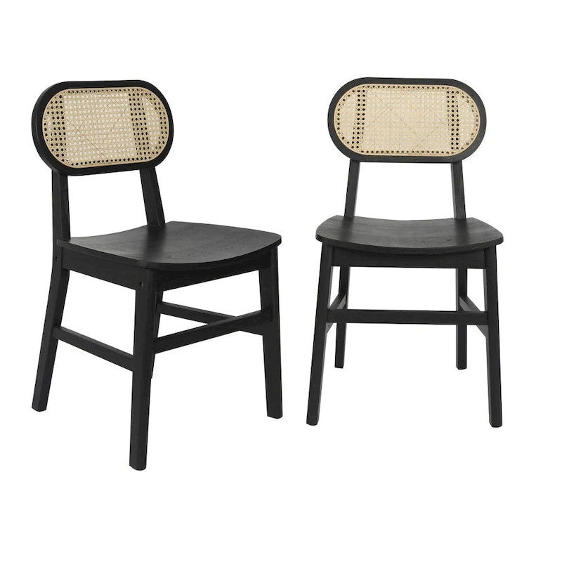 Chaises en rotin tressé à dossier et assise en bois avec structure en bois