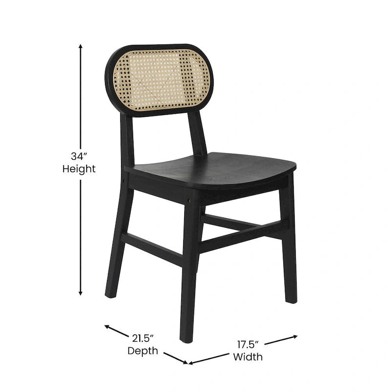 Chaises en rotin tressé à dossier et assise en bois avec structure en bois