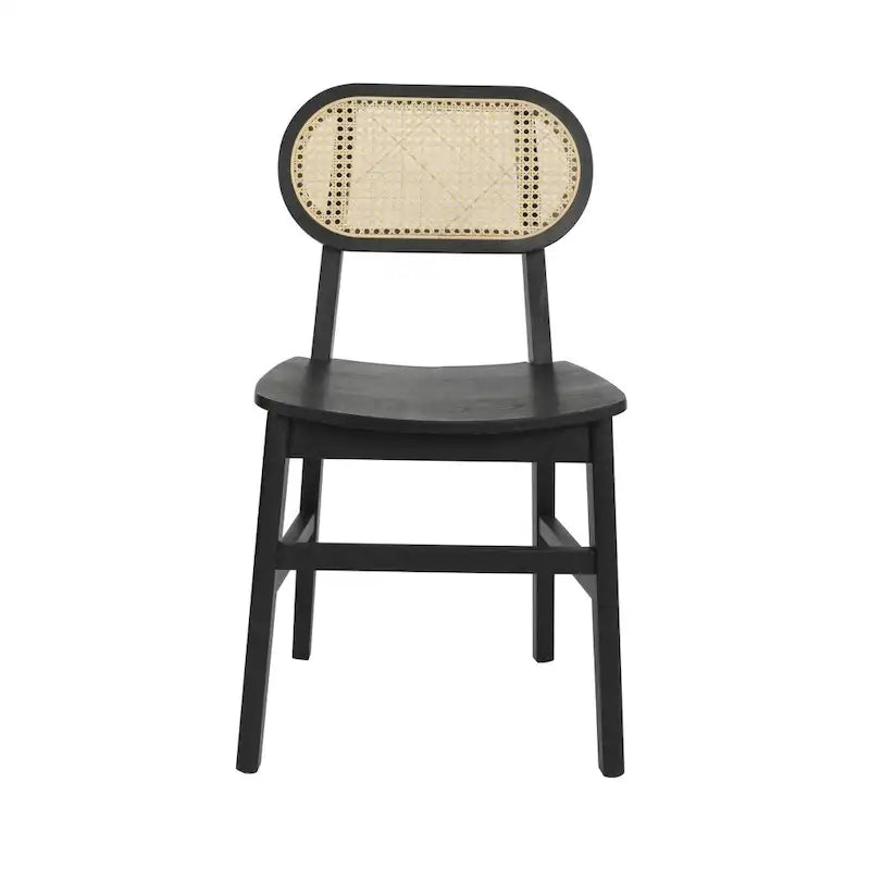 Chaises en rotin tressé à dossier et assise en bois avec structure en bois