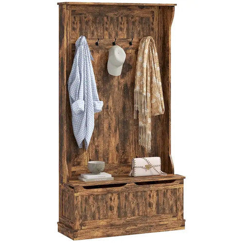 Meuble d'entrée 3-en-1 de 96,5 cm avec banc de rangement, porte-manteau à quatre crochets et rangement à chaussures, noir