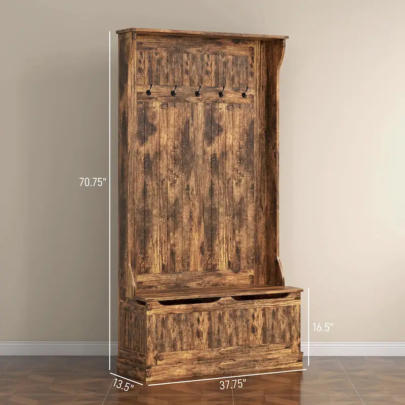 Meuble d'entrée 3-en-1 de 96,5 cm avec banc de rangement, porte-manteau à quatre crochets et rangement à chaussures, noir