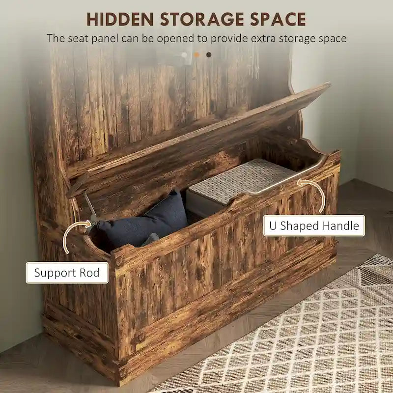 Meuble d'entrée 3-en-1 de 96,5 cm avec banc de rangement, porte-manteau à quatre crochets et rangement à chaussures, noir