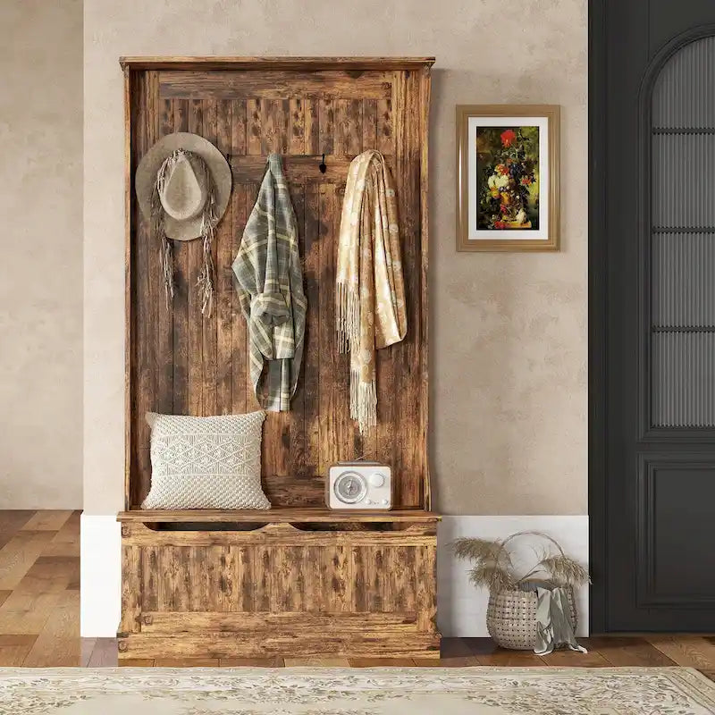 Meuble d'entrée 3-en-1 de 96,5 cm avec banc de rangement, porte-manteau à quatre crochets et rangement à chaussures, noir