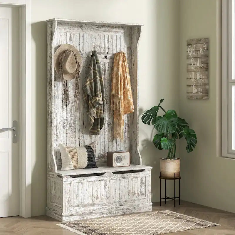 Meuble d'entrée 3-en-1 de 96,5 cm avec banc de rangement, porte-manteau à quatre crochets et rangement à chaussures, noir