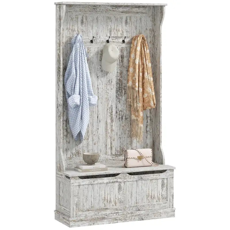 Meuble d'entrée 3-en-1 de 96,5 cm avec banc de rangement, porte-manteau à quatre crochets et rangement à chaussures, noir