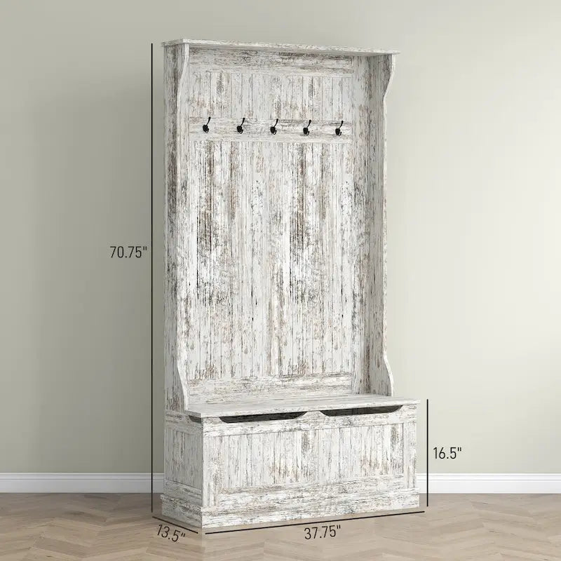 Meuble d'entrée 3-en-1 de 96,5 cm avec banc de rangement, porte-manteau à quatre crochets et rangement à chaussures, noir