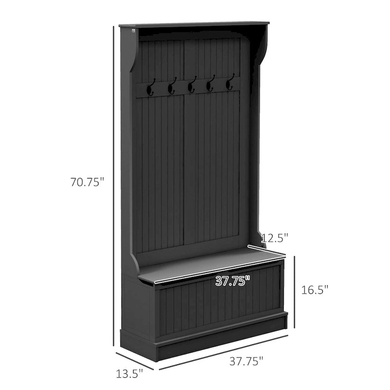 Meuble d'entrée 3-en-1 de 96,5 cm avec banc de rangement, porte-manteau à quatre crochets et rangement à chaussures, noir