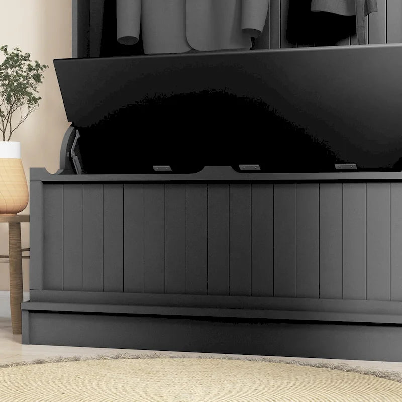 Meuble d'entrée 3-en-1 de 96,5 cm avec banc de rangement, porte-manteau à quatre crochets et rangement à chaussures, noir
