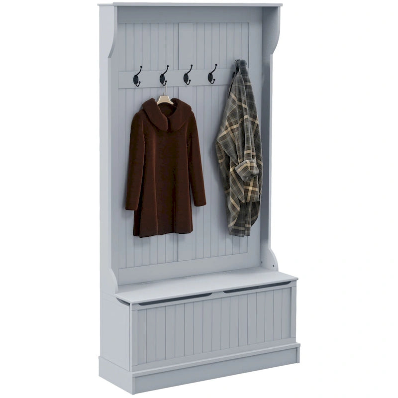 Meuble d'entrée 3-en-1 de 96,5 cm avec banc de rangement, porte-manteau à quatre crochets et rangement à chaussures, noir