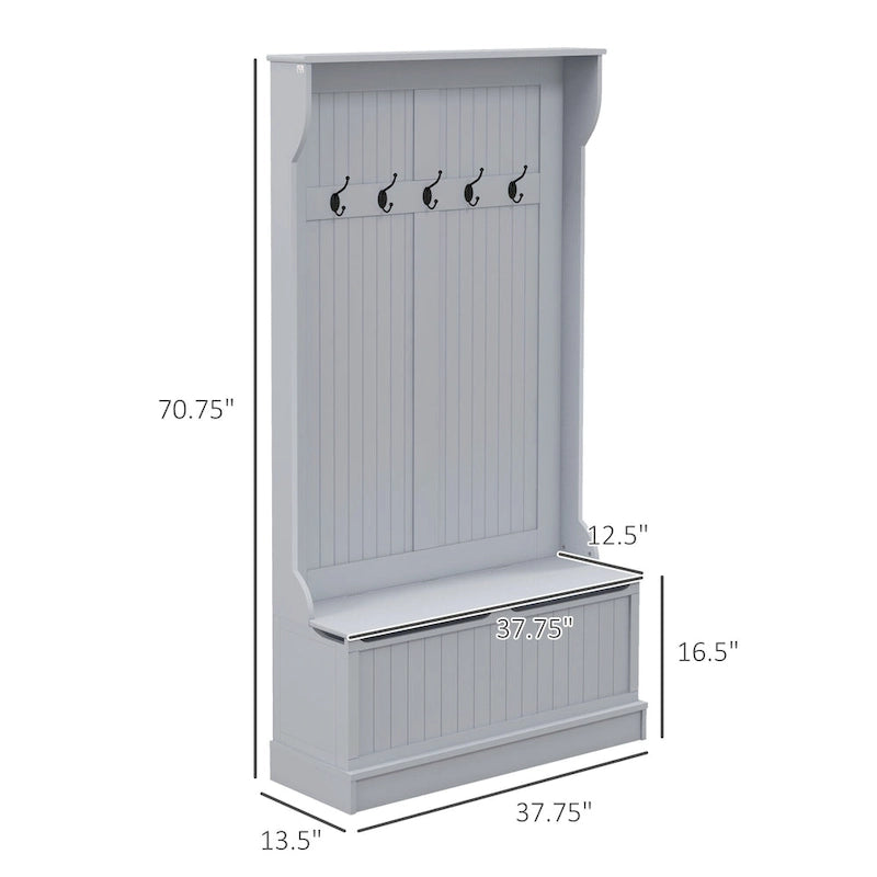 Meuble d'entrée 3-en-1 de 96,5 cm avec banc de rangement, porte-manteau à quatre crochets et rangement à chaussures, noir