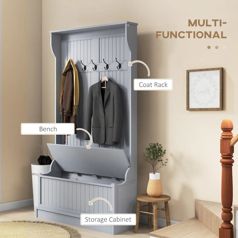 Meuble d'entrée 3-en-1 de 96,5 cm avec banc de rangement, porte-manteau à quatre crochets et rangement à chaussures, noir