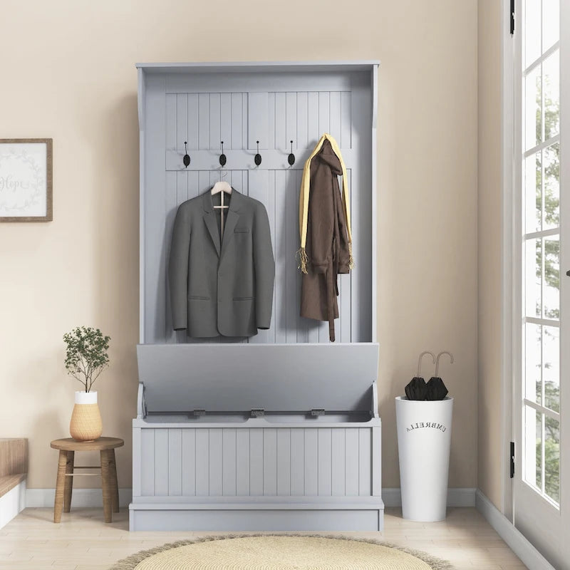 Meuble d'entrée 3-en-1 de 96,5 cm avec banc de rangement, porte-manteau à quatre crochets et rangement à chaussures, noir