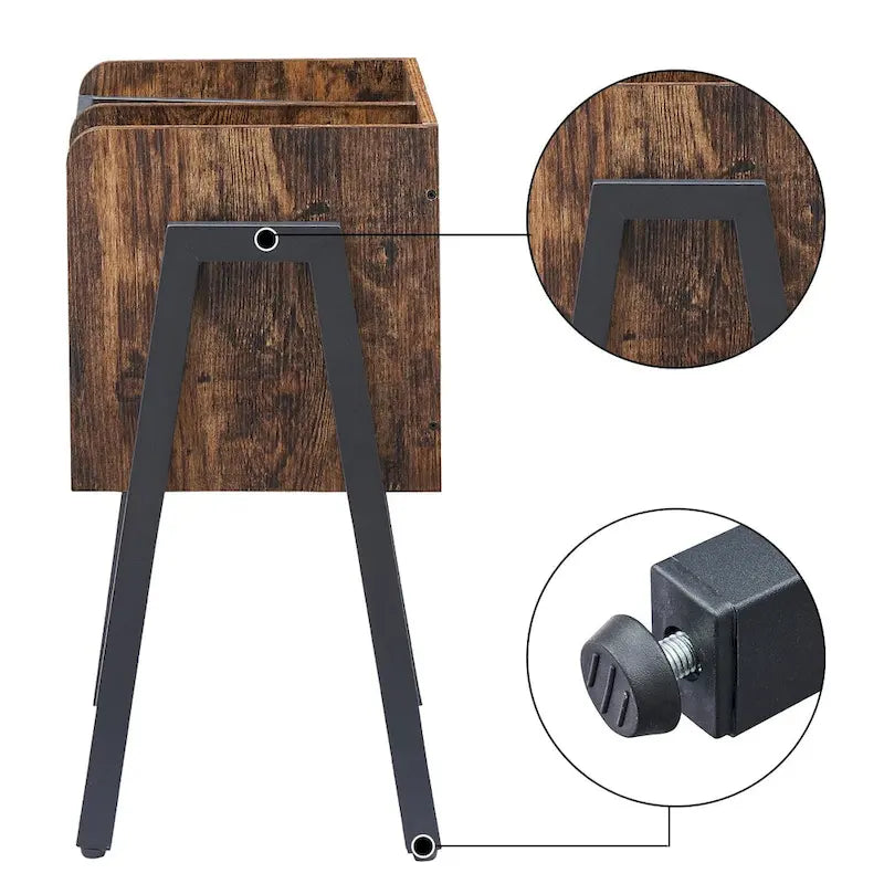 Tables de chevet industrielles avec étagères de rangement, marron