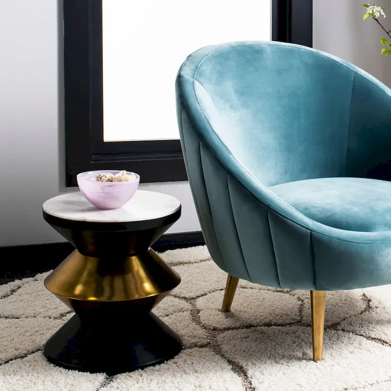 Table d'appoint avec plateau en pierre noire et or - 14.3 x 14.3 x 16 - 14 l. x 14 P. x 15 H.
