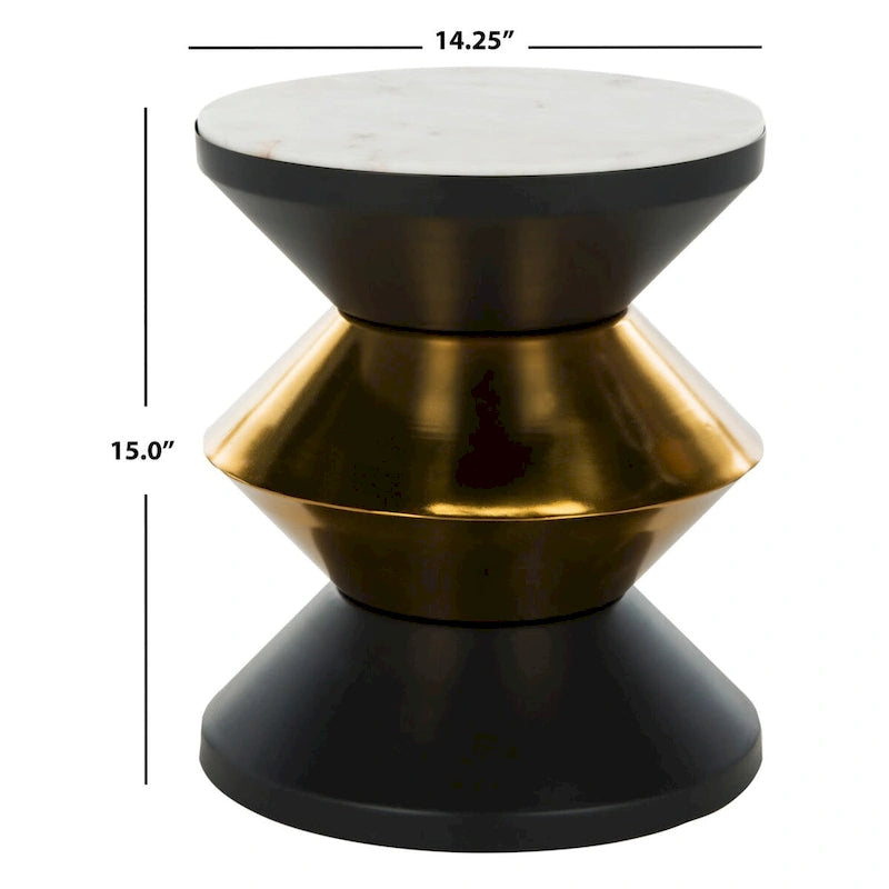 Table d'appoint avec plateau en pierre noire et or - 14.3 x 14.3 x 16 - 14 l. x 14 P. x 15 H.
