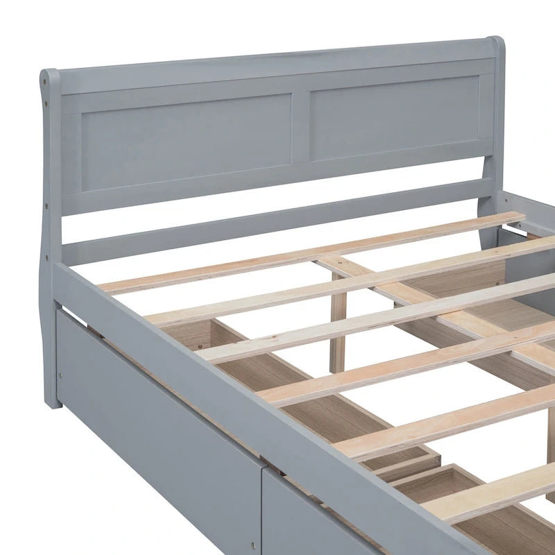 Lit plateforme en bois avec 4 tiroirs et tête et pied de lit épurés