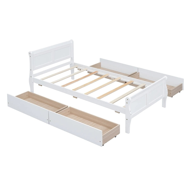 Lit plateforme en bois avec 4 tiroirs et tête et pied de lit épurés
