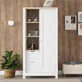 Armoire de chambre avec tringles de suspension, 2 tiroirs et étagères ouvertes