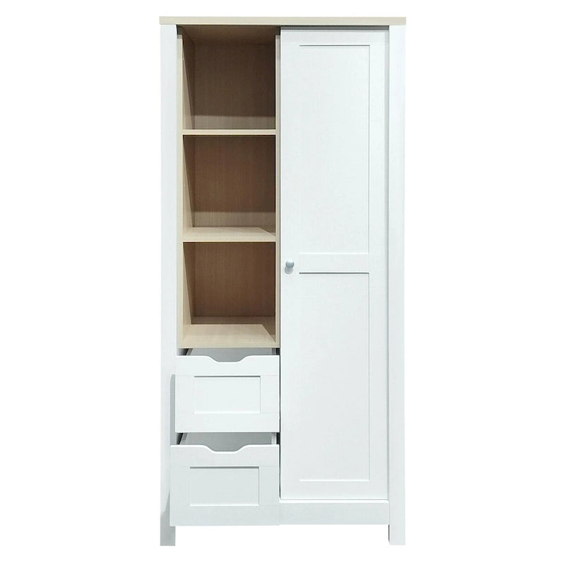 Armoire de chambre avec tringles de suspension, 2 tiroirs et étagères ouvertes