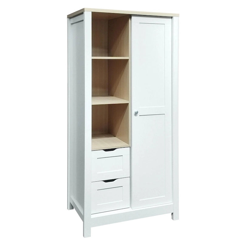 Armoire de chambre avec tringles de suspension, 2 tiroirs et étagères ouvertes