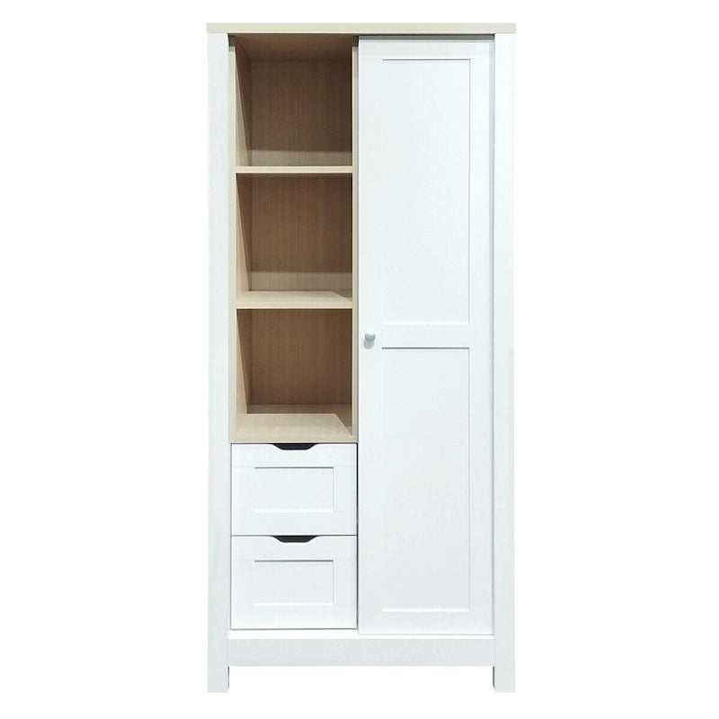 Armoire de chambre avec tringles de suspension, 2 tiroirs et étagères ouvertes