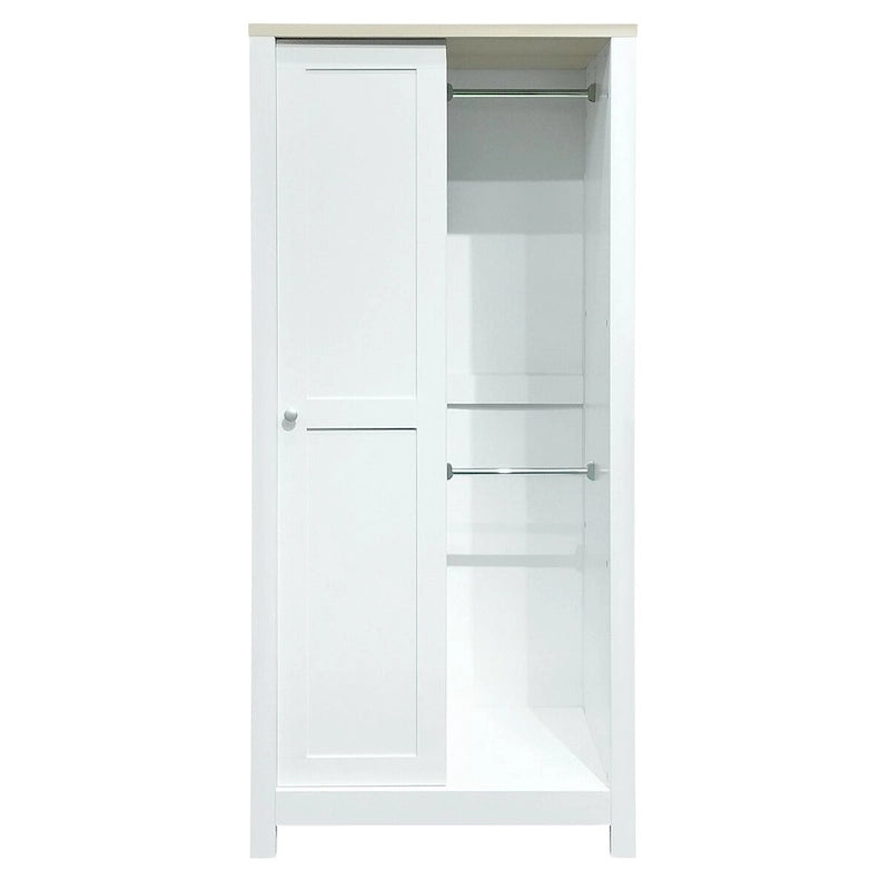 Armoire de chambre avec tringles de suspension, 2 tiroirs et étagères ouvertes