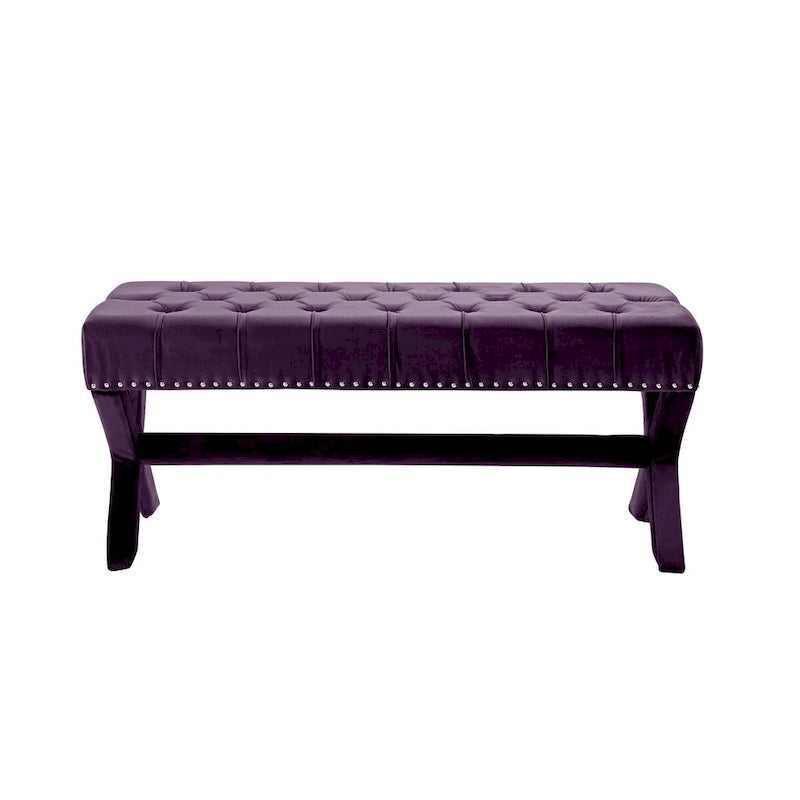 Banc rembourré en velours prune 45