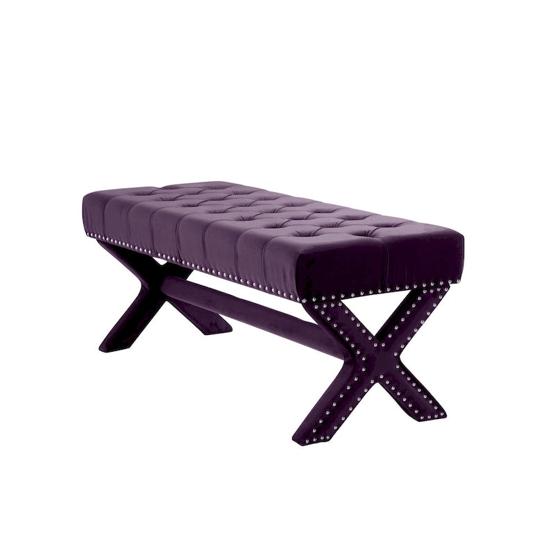 Banc rembourré en velours prune 45