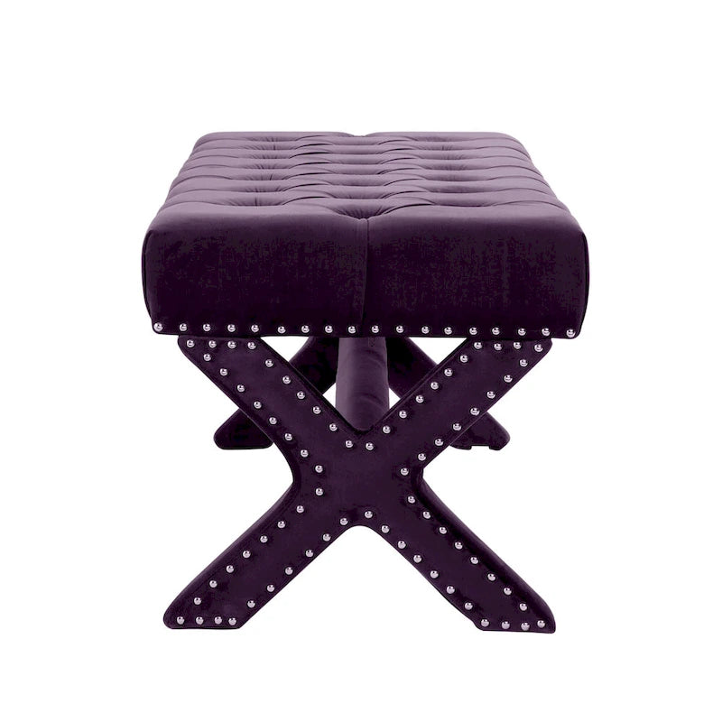 Banc rembourré en velours prune 45