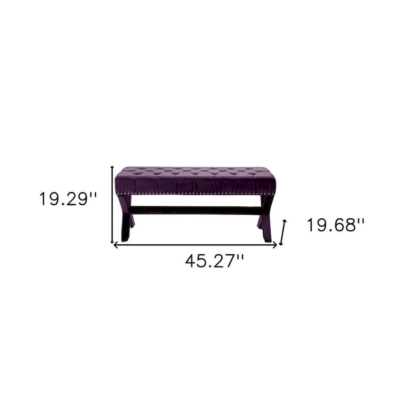 Banc rembourré en velours prune 45
