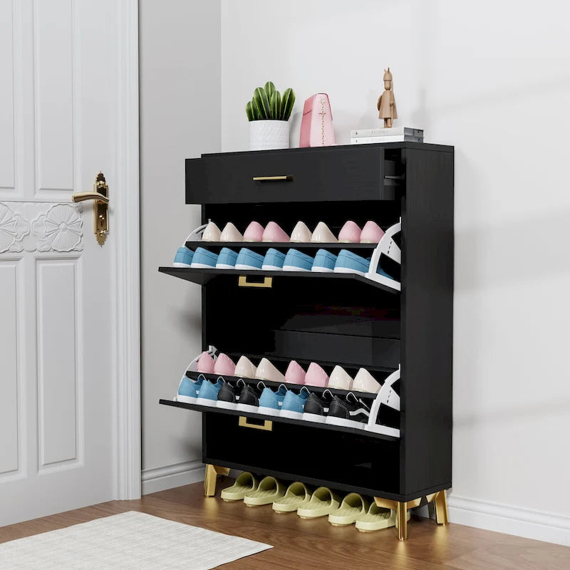 Meuble à chaussures pour entrée, organiseur autoportant avec 2 tiroirs basculants, rangement à chaussures caché pour couloir/penderie
