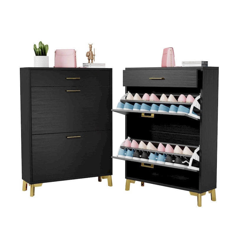 Meuble à chaussures pour entrée, organiseur autoportant avec 2 tiroirs basculants, rangement à chaussures caché pour couloir/penderie
