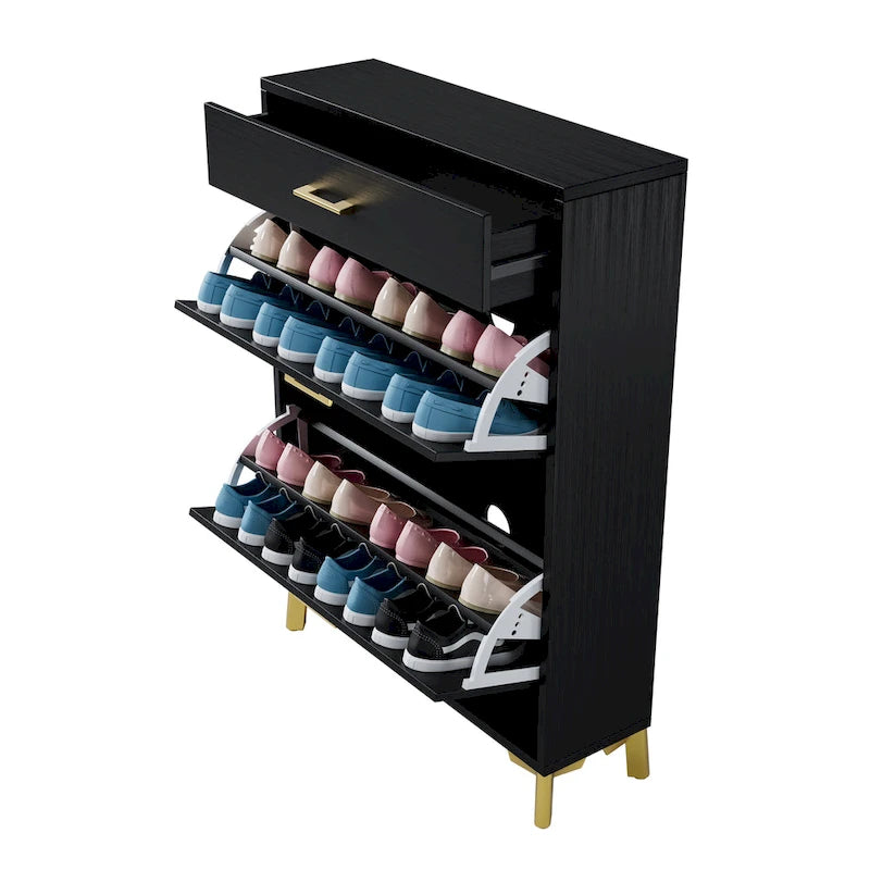 Meuble à chaussures pour entrée, organiseur autoportant avec 2 tiroirs basculants, rangement à chaussures caché pour couloir/penderie