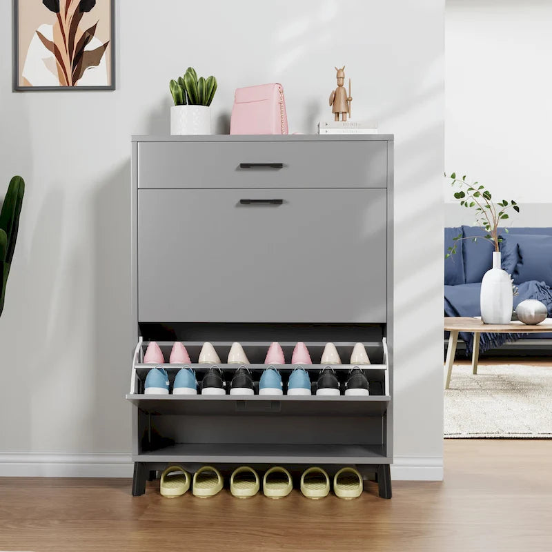 Meuble à chaussures pour entrée, organiseur autoportant avec 2 tiroirs basculants, rangement à chaussures caché pour couloir/penderie