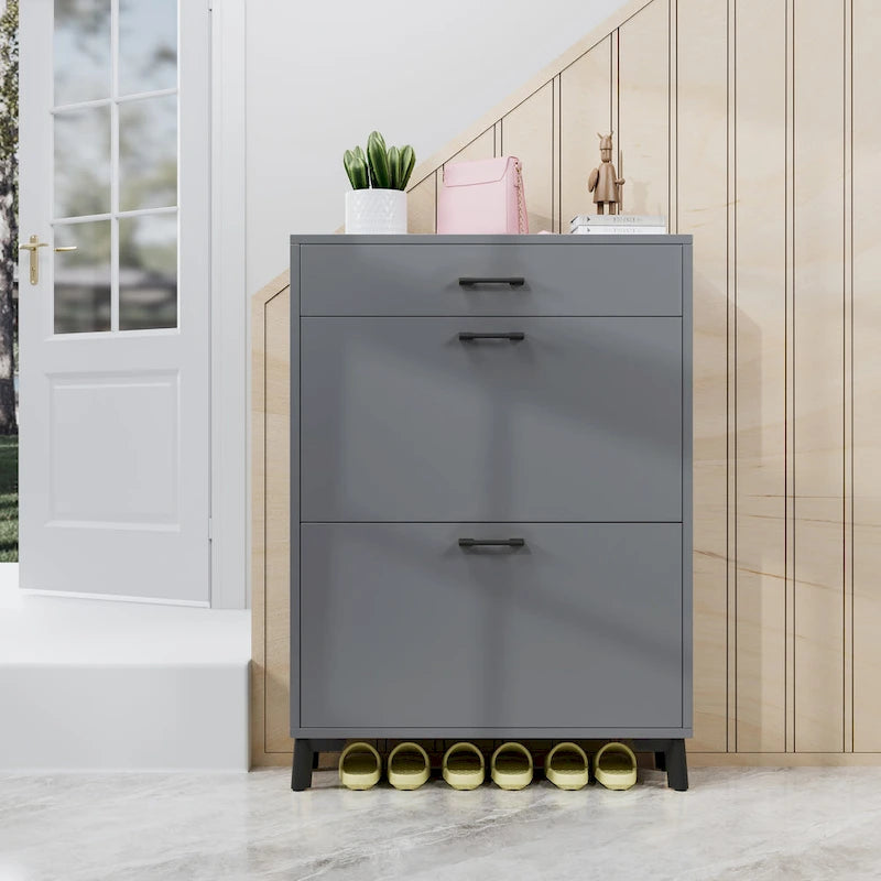 Meuble à chaussures pour entrée, organiseur autoportant avec 2 tiroirs basculants, rangement à chaussures caché pour couloir/penderie