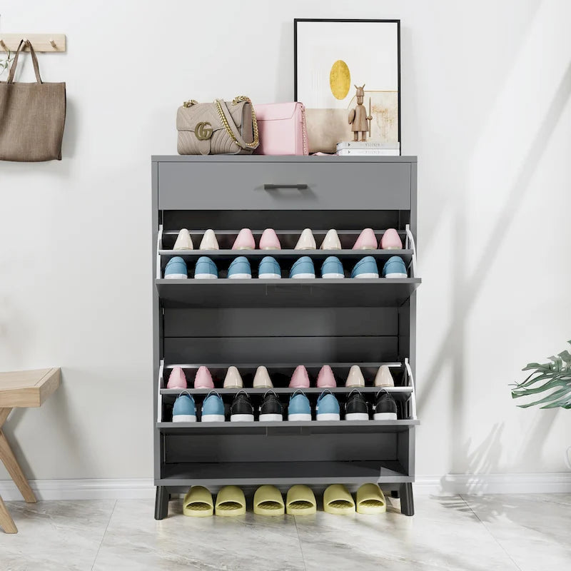 Meuble à chaussures pour entrée, organiseur autoportant avec 2 tiroirs basculants, rangement à chaussures caché pour couloir/penderie
