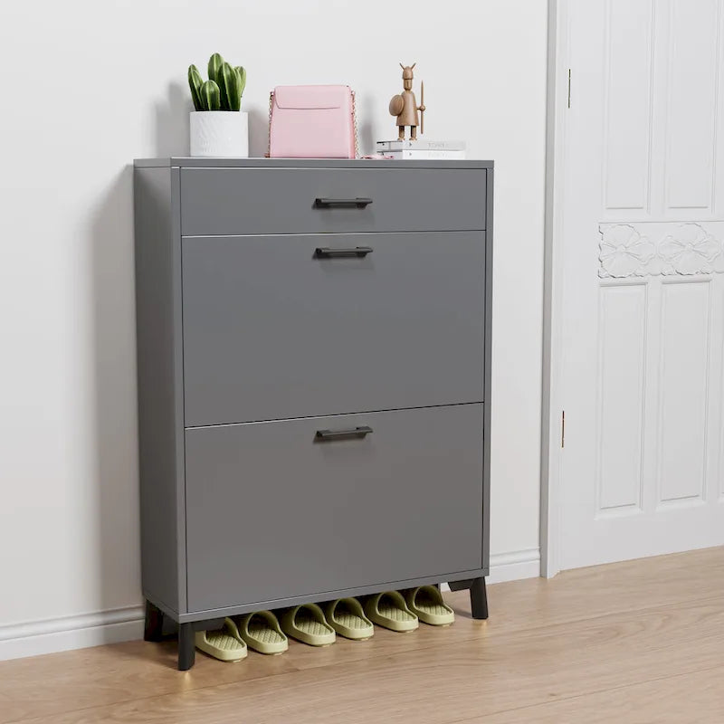 Meuble à chaussures pour entrée, organiseur autoportant avec 2 tiroirs basculants, rangement à chaussures caché pour couloir/penderie