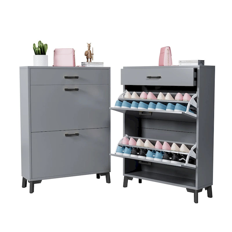 Meuble à chaussures pour entrée, organiseur autoportant avec 2 tiroirs basculants, rangement à chaussures caché pour couloir/penderie
