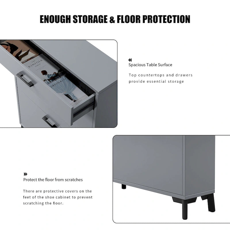 Meuble à chaussures pour entrée, organiseur autoportant avec 2 tiroirs basculants, rangement à chaussures caché pour couloir/penderie