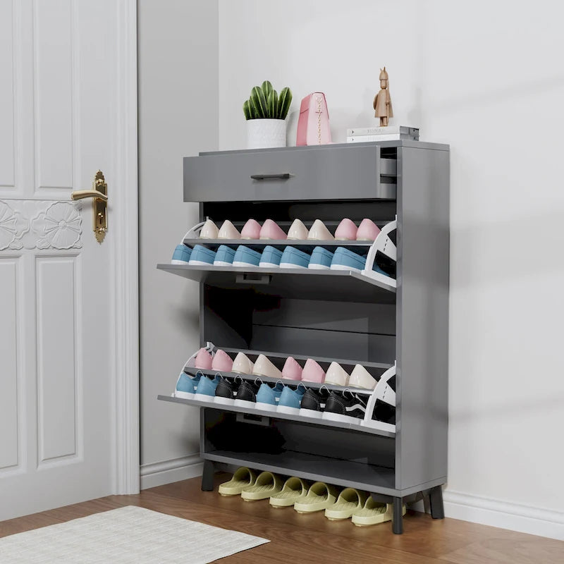 Meuble à chaussures pour entrée, organiseur autoportant avec 2 tiroirs basculants, rangement à chaussures caché pour couloir/penderie
