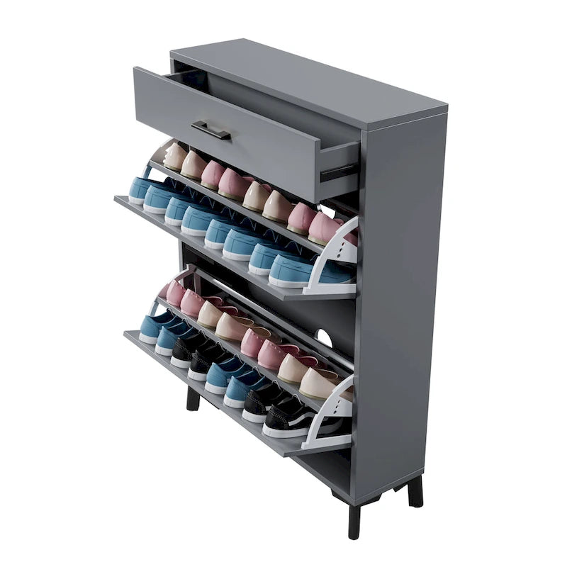 Meuble à chaussures pour entrée, organiseur autoportant avec 2 tiroirs basculants, rangement à chaussures caché pour couloir/penderie