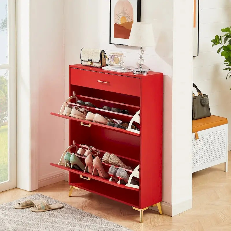 Meuble à chaussures pour entrée, organiseur autoportant avec 2 tiroirs basculants, rangement à chaussures caché pour couloir/penderie