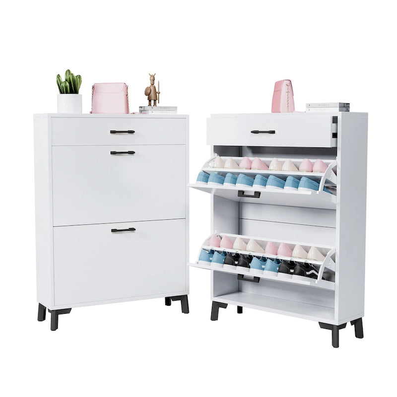Meuble à chaussures pour entrée, organiseur autoportant avec 2 tiroirs basculants, rangement à chaussures caché pour couloir/penderie