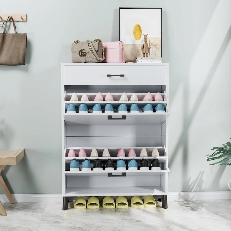Meuble à chaussures pour entrée, organiseur autoportant avec 2 tiroirs basculants, rangement à chaussures caché pour couloir/penderie