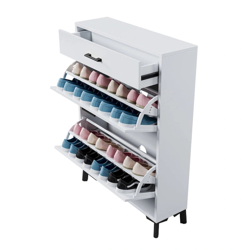 Meuble à chaussures pour entrée, organiseur autoportant avec 2 tiroirs basculants, rangement à chaussures caché pour couloir/penderie