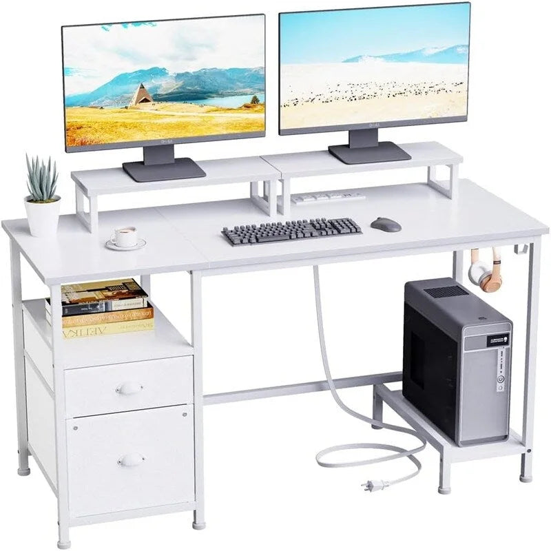 Bureau informatique blanc avec tiroir