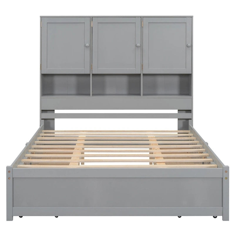 Lit plateforme Queen Size avec tête de lit de rangement et 4 tiroirs